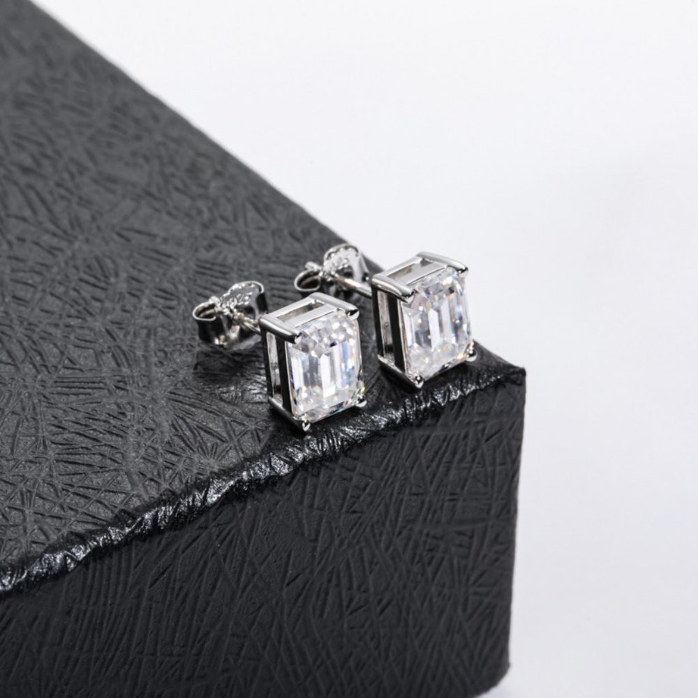 Certified 4ct. t.w. Moissanite Diamond Emerald Cut Stud Earrings NEW - Picture 7 of 14